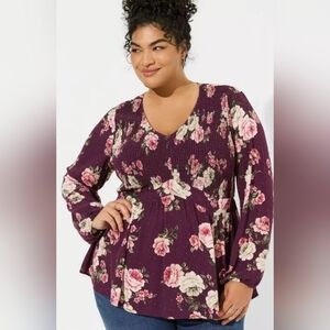 Babydoll Washable Crinkle Gauze V-Neck Smocked Top Size 4